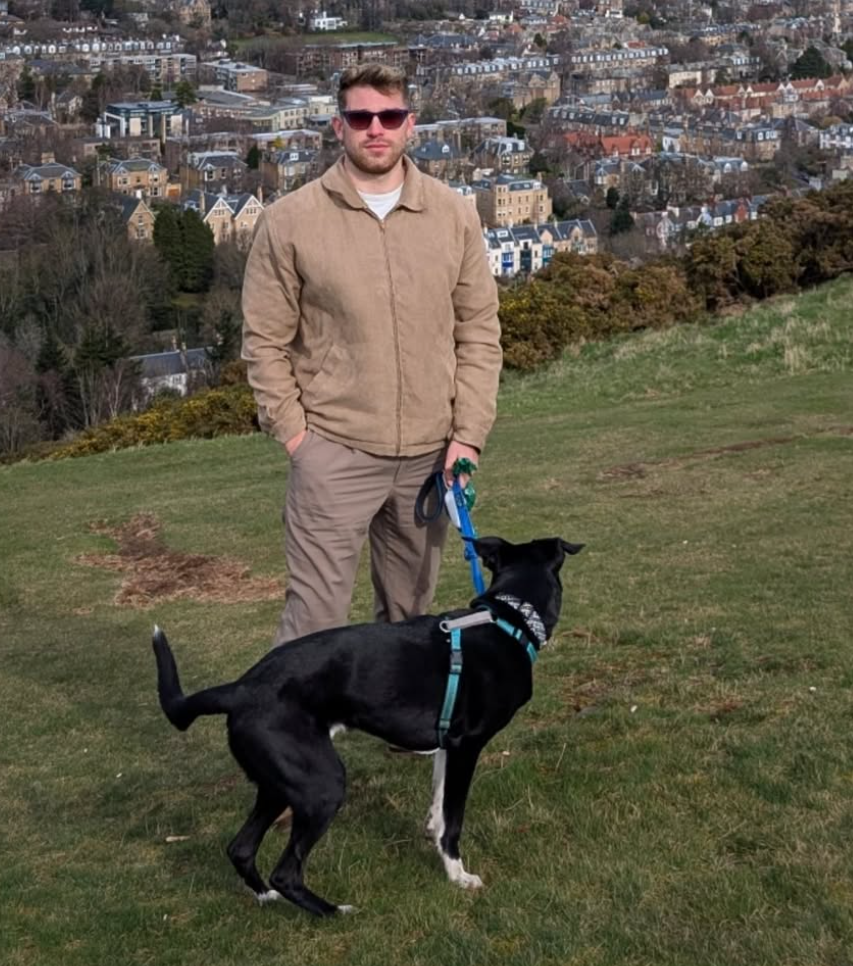 Nick with dog overlooking Dublin